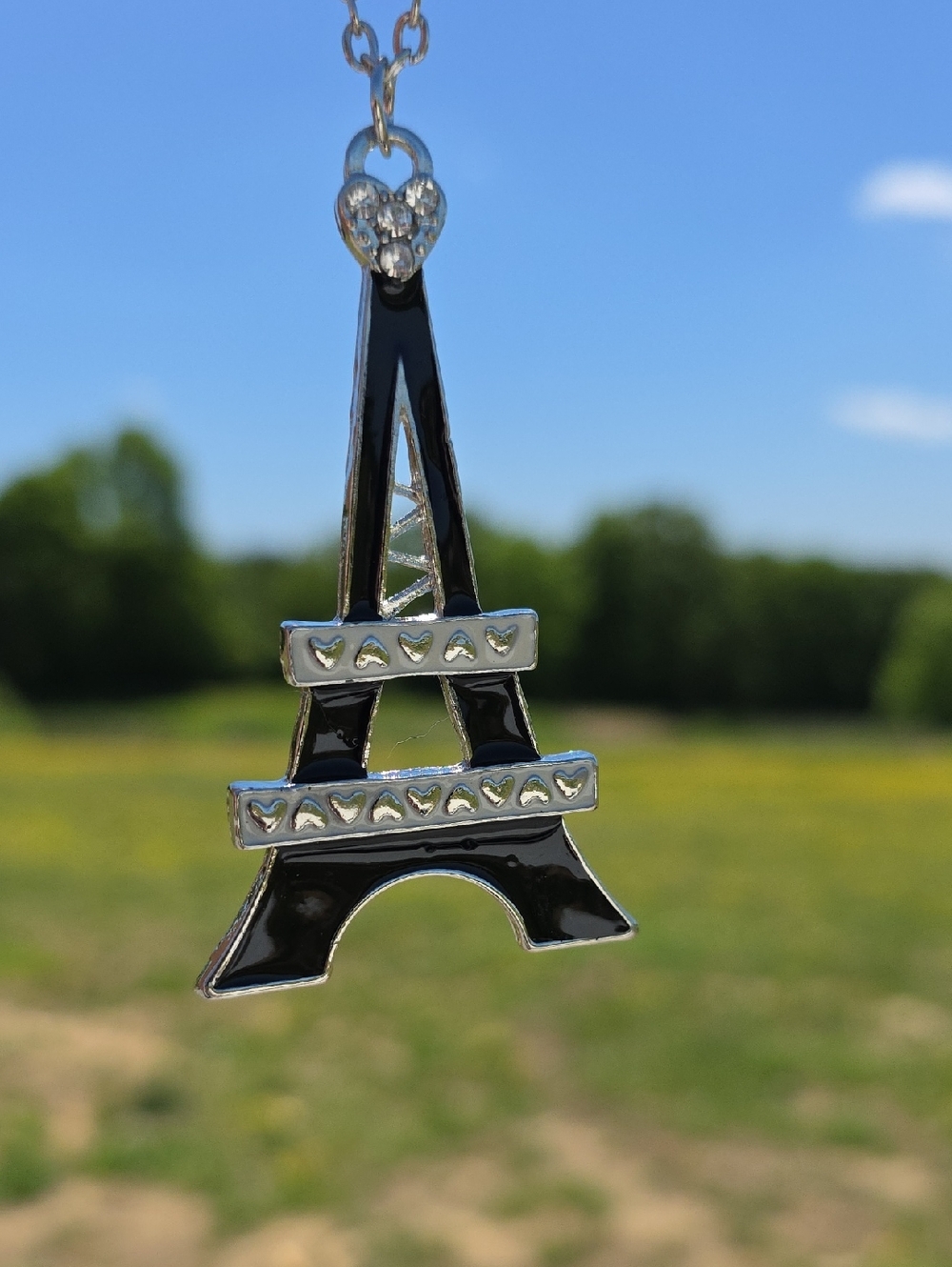 Eiffel Tower Black Pendant Necklace And Earring Set